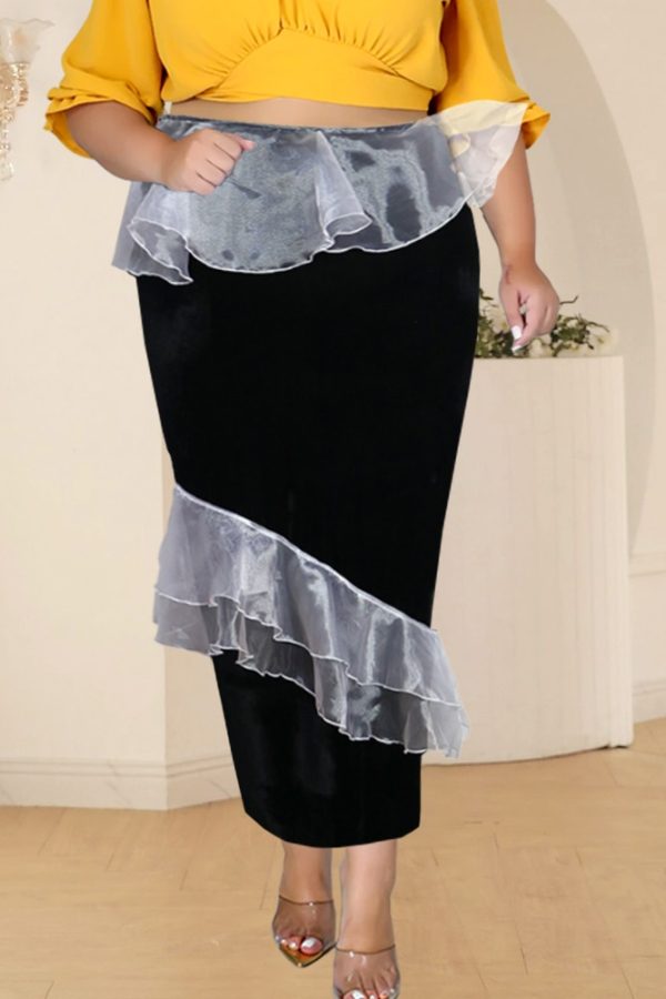 Velvet Patchwork Plus Size Skirt