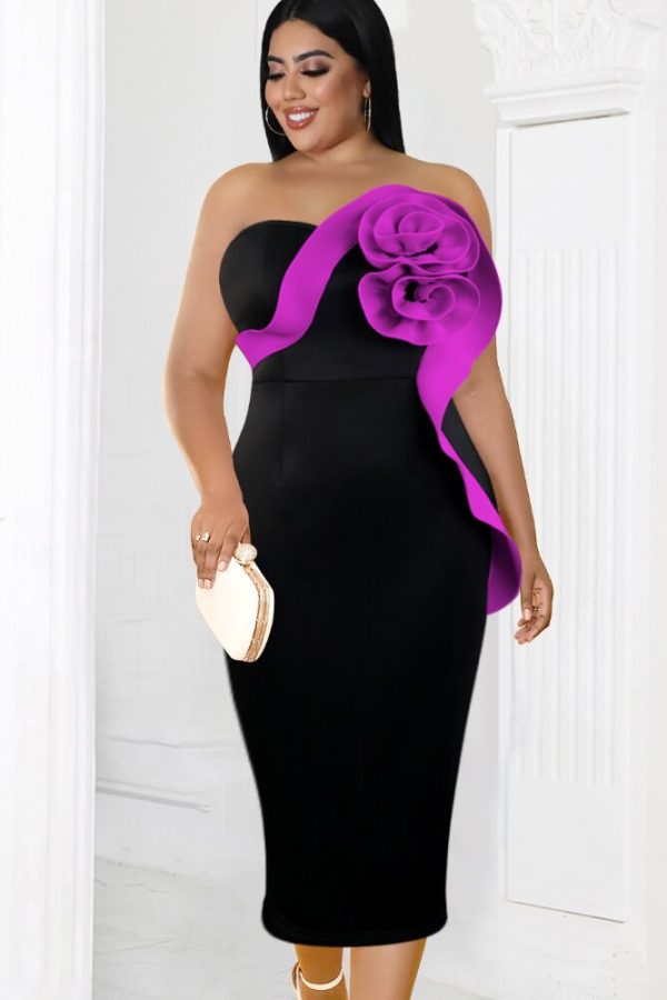Purple Flower Tube Top Dress – Sleeveless Empire, Mid-calf