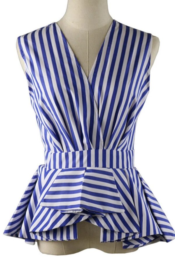 Summer Elegance: Plus Size Blue Striped Peplum Blouse
