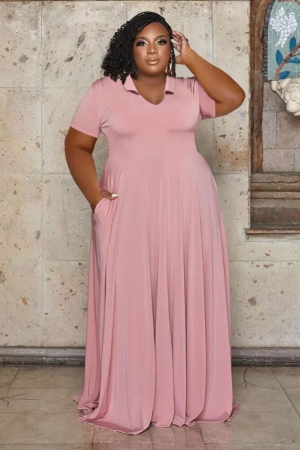 Effortlessly Chic: Plus Size V-Neck A-Line Long Dress for Any Occasion