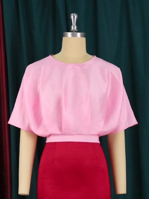 Pink Plus Size Crop Top 4XL - O Neck, Short Sleeve - Image 3