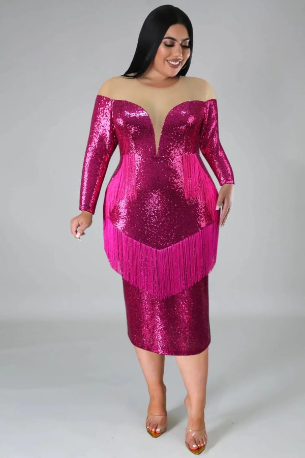 Sparkling Elegance: Plus Size Sequin Fringe Dress for Stunning Evening