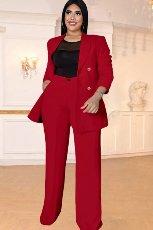 Women’s Plus Size Office Blazer and Wide Leg Pants Set – Pink and White Blazers – Spring 2023 (3XL)