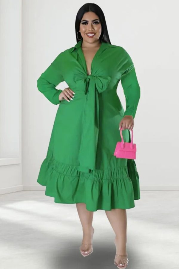 Autumn Chic: Plus Size V-Neck Shirt Dress for Daily & Party!