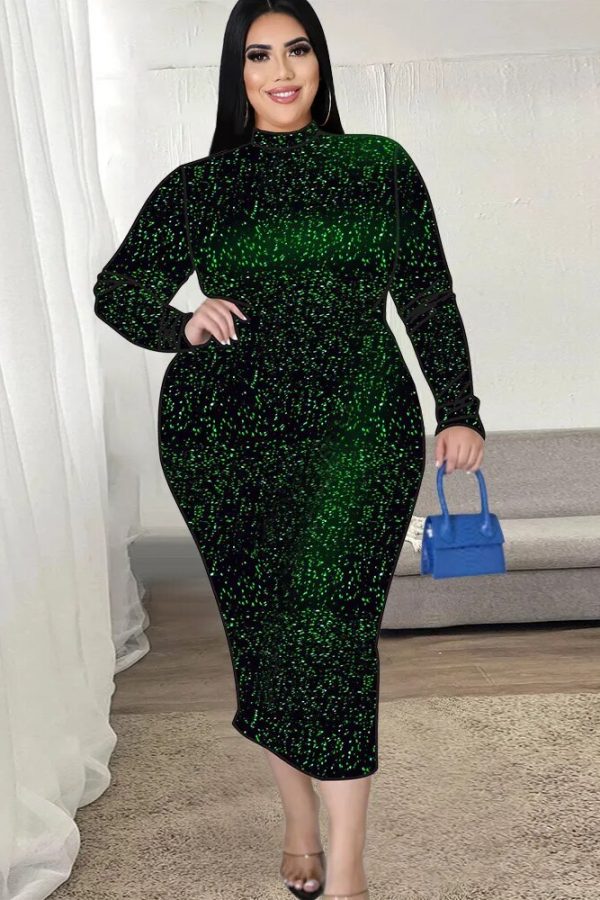 Turtleneck Sequin Bodycon Plus Size Dress – 2023