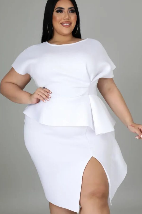 O-Neck Short Sleeve White Gown Dress: Plus Size – 2023