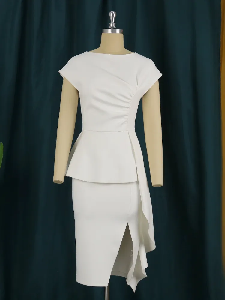 Ruffle One Shoulder Peplum Scuba Dress - White - Wholesale Womens Clothing  Vendors For Boutiques
