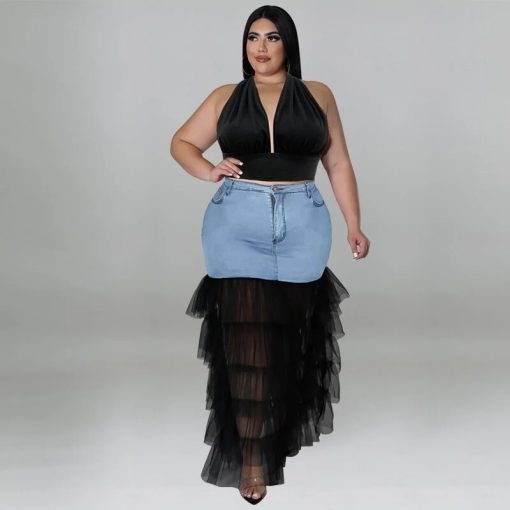 Denim Mesh Two-Piece Set - Image 2