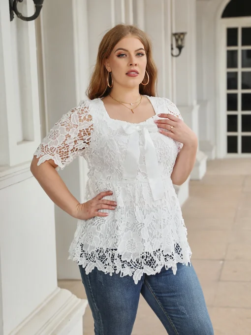 Chic Lace Square Neck Blouse for Women - Image 2