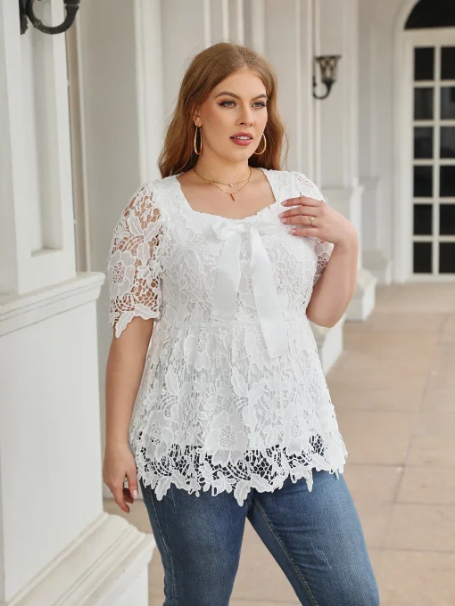 Chic Lace Square Neck Blouse for Women - Image 3