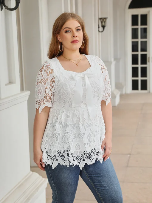 Chic Lace Square Neck Blouse for Women