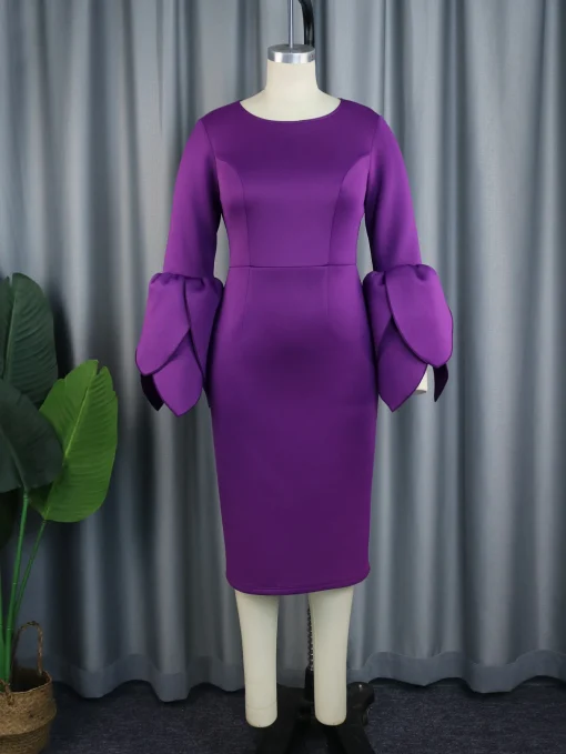 Purple Flare Sleeve Midi Dress - Image 2