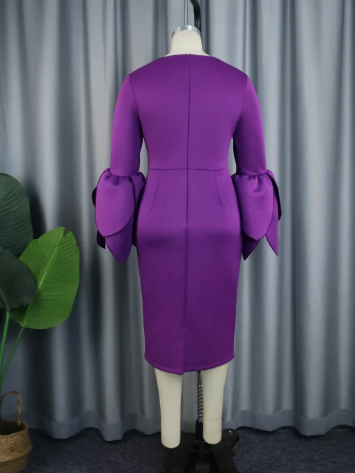 Purple Flare Sleeve Midi Dress - Image 3