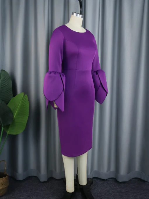 Purple Flare Sleeve Midi Dress - Image 4