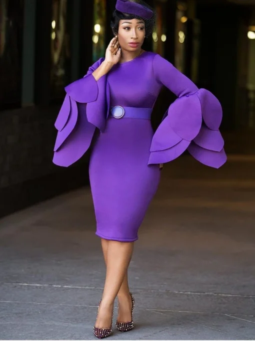 Purple Flare Sleeve Midi Dress - Image 5