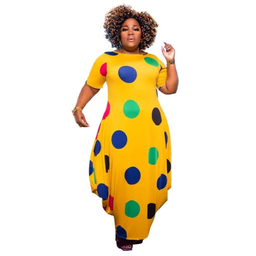 Polka Dot Plus Size Irregular Dress - Image 2