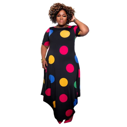 Polka Dot Plus Size Irregular Dress - Image 3