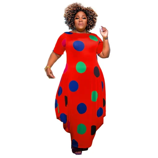 Polka Dot Plus Size Irregular Dress - Image 4