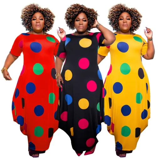 Polka Dot Plus Size Irregular Dress