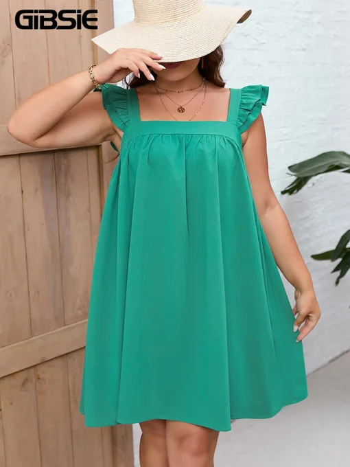 Plus Size Square Neck Ruffles Dress - Image 3