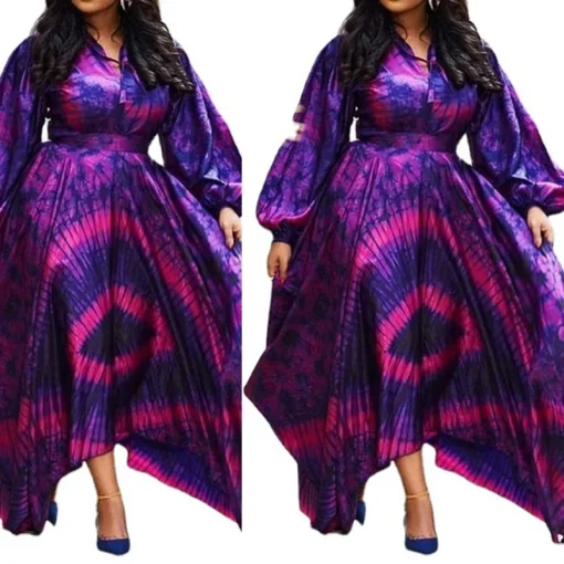 Purple Elegant Plus Size Dress: High Waist - Image 3