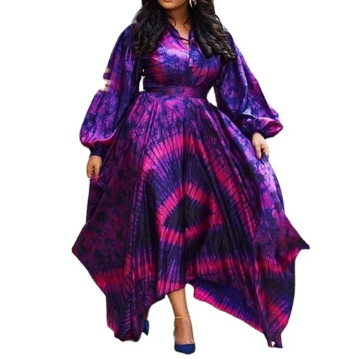 Purple Elegant Plus Size Dress: High Waist - Image 4