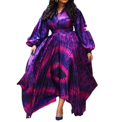 Purple Elegant Plus Size Dress: High Waist - Image 5