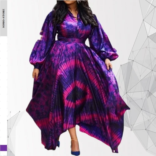 Purple Elegant Plus Size Dress: High Waist