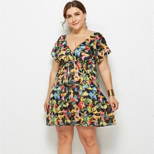 Plus Size V-Neck Dress: Backless, Bohemian Fashion Mini - Image 2