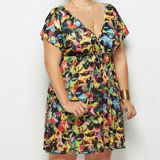 Plus Size V-Neck Dress: Backless, Bohemian Fashion Mini - Image 3