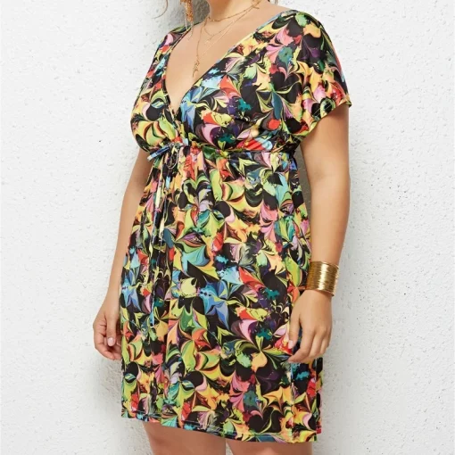 Plus Size V-Neck Dress: Backless, Bohemian Fashion Mini - Image 5