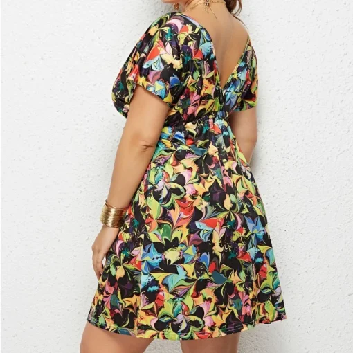 Plus Size V-Neck Dress: Backless, Bohemian Fashion Mini - Image 6