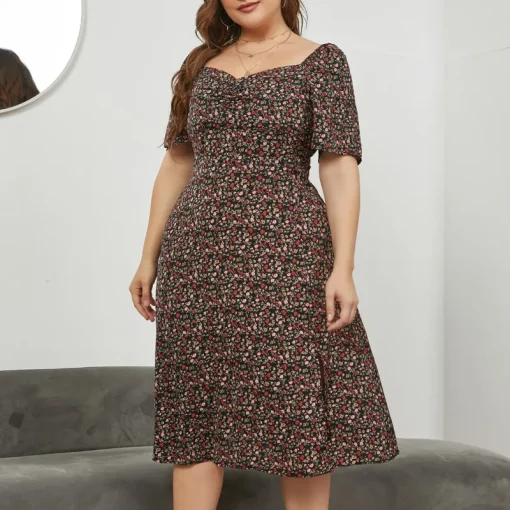 Plus Size Backless Social Dress - Elegant Print - Image 2