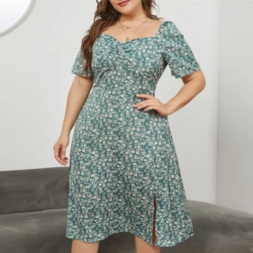 Plus Size Backless Social Dress - Elegant Print