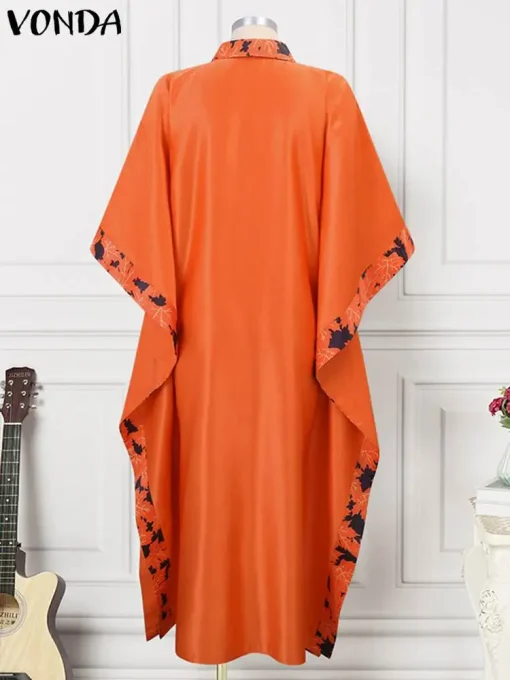 Bohemian Maxi Dress - Oversized Bat Sleeve Printed - Image 3