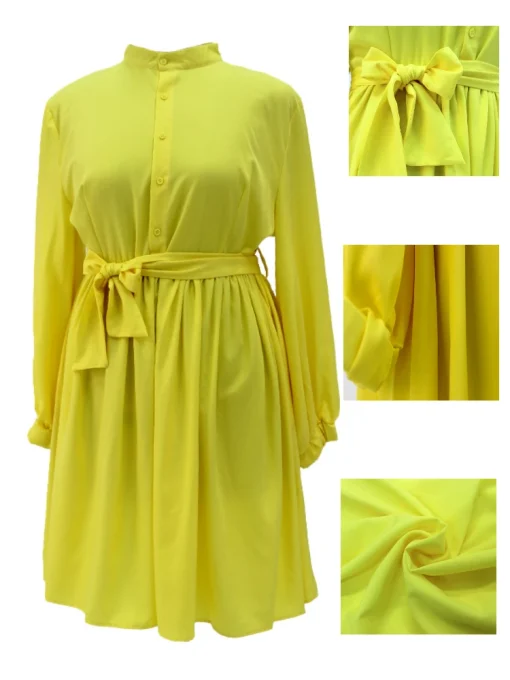 African Style 5XL Women's Office Dress - Elegant White & Yellow Gown - Image 3