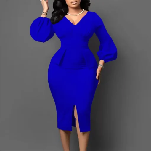 Chic V-Neck Bodycon Dress for Office Elegance