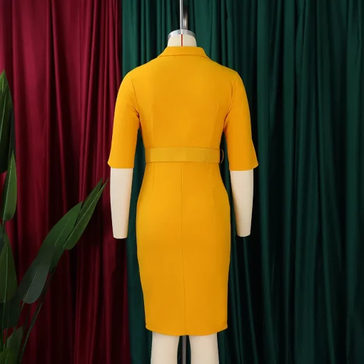 Elegant Blazer Bodycon: Notched Collar, Half Sleeve, Business Chic - Image 3