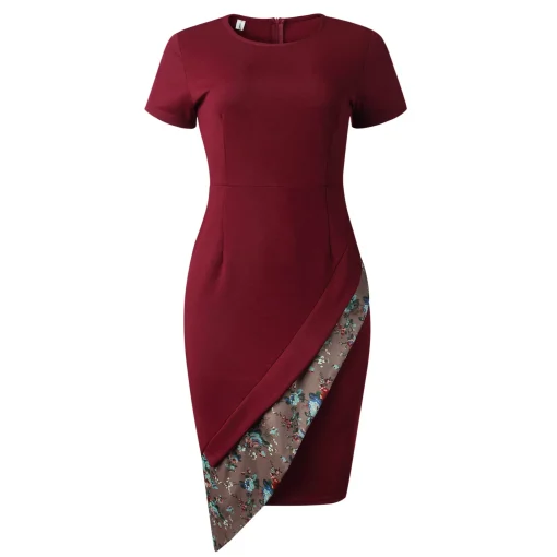 Round Neck Bodycon Dress - Elegant Short Sleeve, Formal Business - Image 3