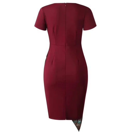 Round Neck Bodycon Dress - Elegant Short Sleeve, Formal Business - Image 4