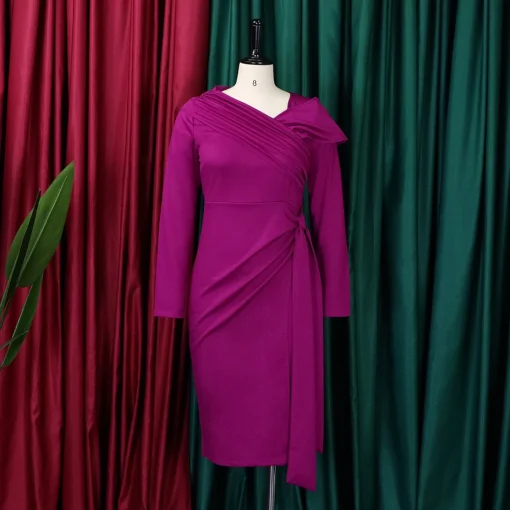 Asymmetric Sleeve Bodycon: Elegant Mid-Calf Business Dress - Image 2