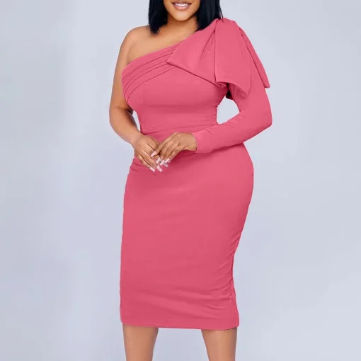 Elegant One-Shoulder Bodycon: Professional Workwear Chic - Image 4