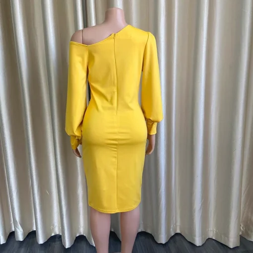 One-Shoulder Bodycon Dress: Elegant, Full Sleeve, Professional Midi OL Attire - Image 4