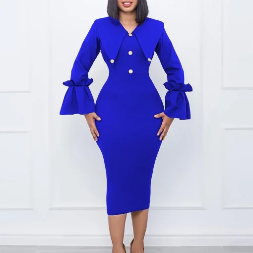 Flare Sleeve Business Midi Dress: Elegant Bodycon