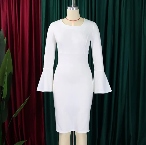 Round Neck Flare Sleeve Bodycon: Elegant, Professional Business Dress - Image 2