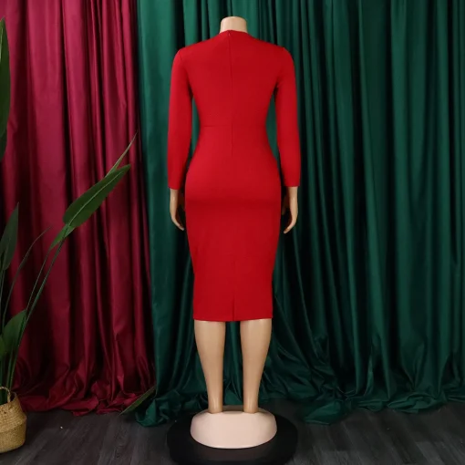 Round Neck Sleeve Bodycon Dress - Elegant Mid-Calf Formal Wear - Image 4