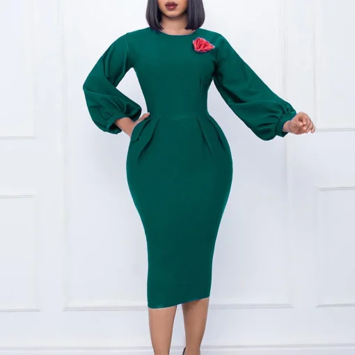 Elegant Round Neck Bodycon: Full Sleeve, Formal Wear Vestidos