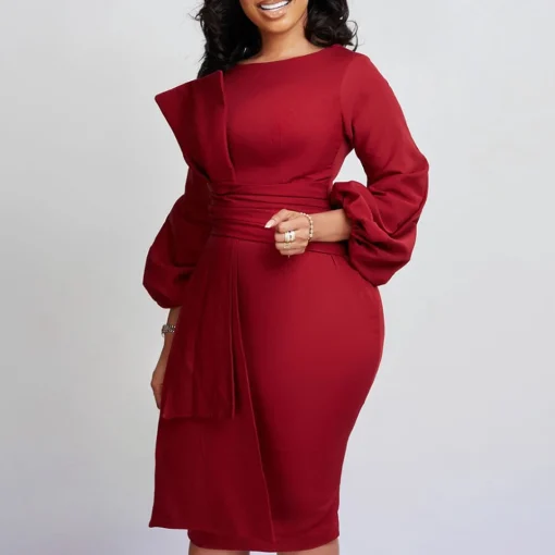 Chic Round Neck Bodycon Dress - Sleeve Sheath Midi Robe