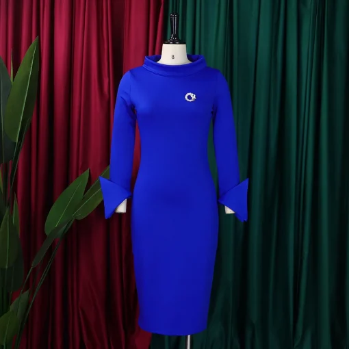 Round Neck Solid Bodycon Dress: Elegant, Full Sleeve, Professional Workwear - Image 2