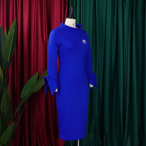 Round Neck Solid Bodycon Dress: Elegant, Full Sleeve, Professional Workwear - Image 3